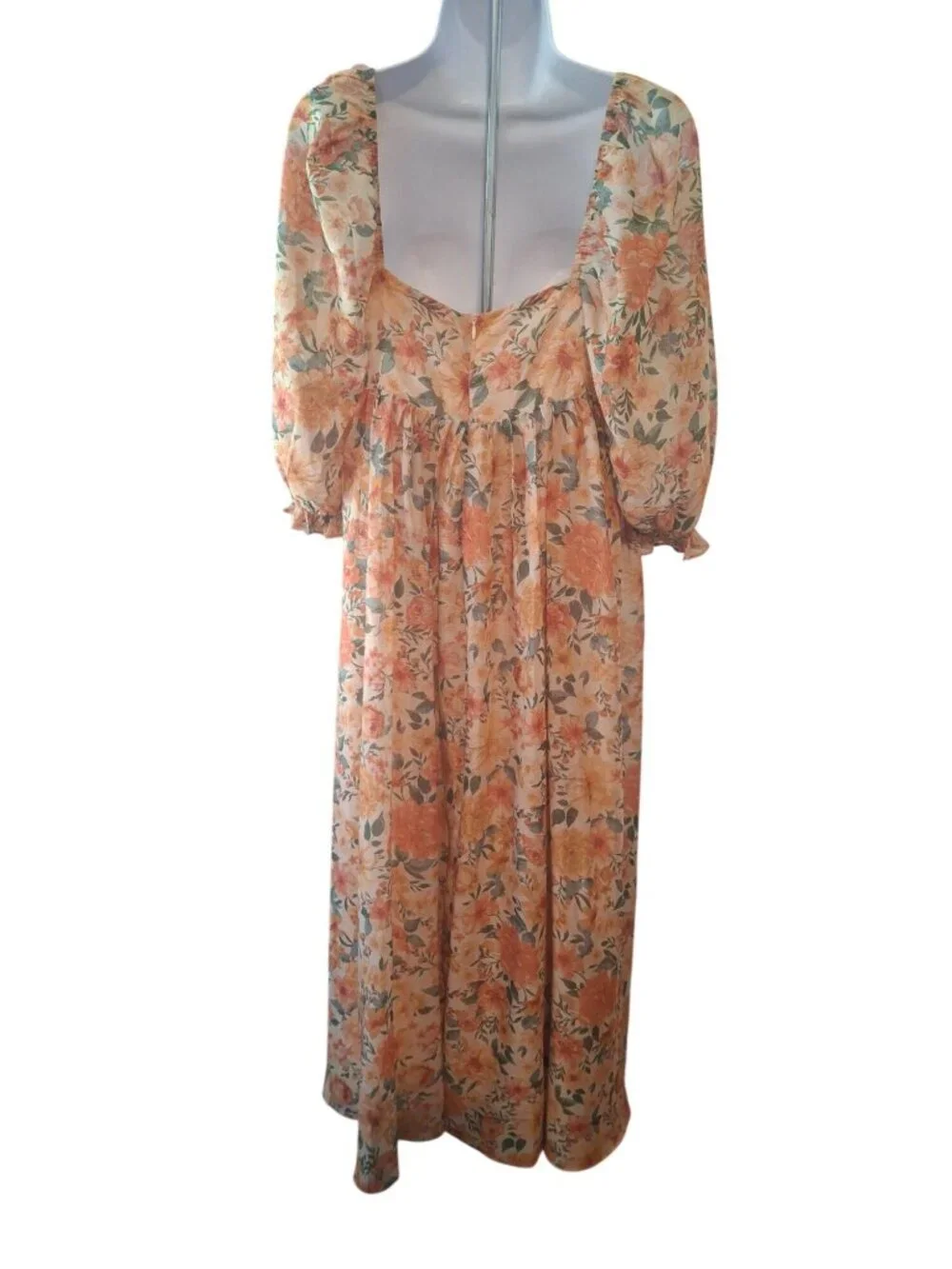 Storia Floral Maxi Dress S Orange Puff Sleeve Cottagecore Prairie Romantic Boho